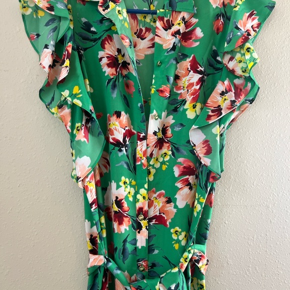 RALPH LAUREN DRESS, LONG GREEN FLORAL, BELTED/ BUTTON, SIZE 8 - Picture 3 of 7